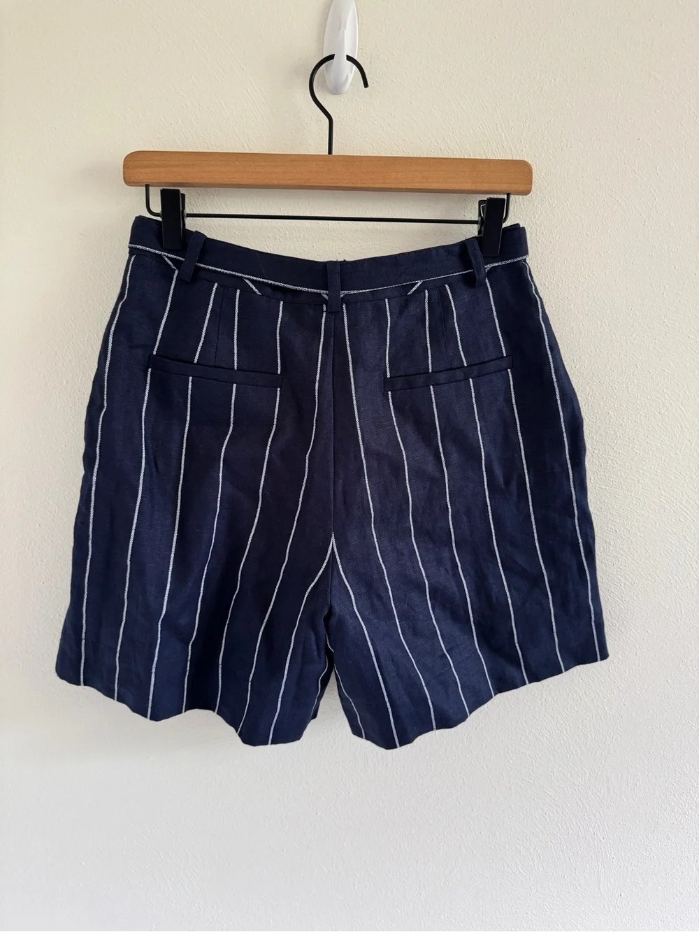 Nicholas Lavinia Navy Linen Stripe Shorts US 6 AU 10
